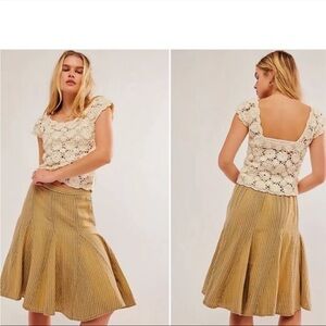 Free People Striped Yellow Midi Skirt Stretch Peasant Small Extra